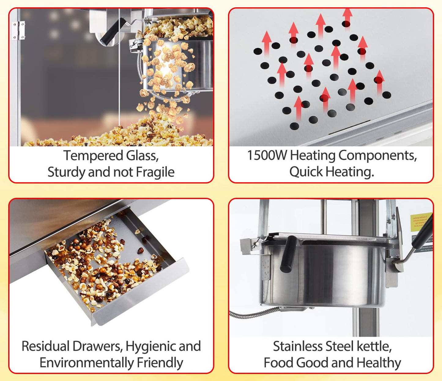RIEDHOFF 8OZ Popcorn Machine for Movie Night, Temperature Control with Digital Display, Popcorn Popper Machine with 10 PACK Popcorn Buckets, Old Fashion Popcorn Machine Movie Theater Style