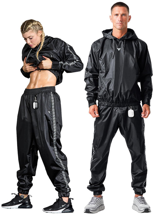Elite Sports Sauna Suit for Weight Loss Men & Women Boxing MMA Wrestlers Gym Sweat Hoodie Sauna Suits Wrap Full Body Workout (Black, XX-Large)