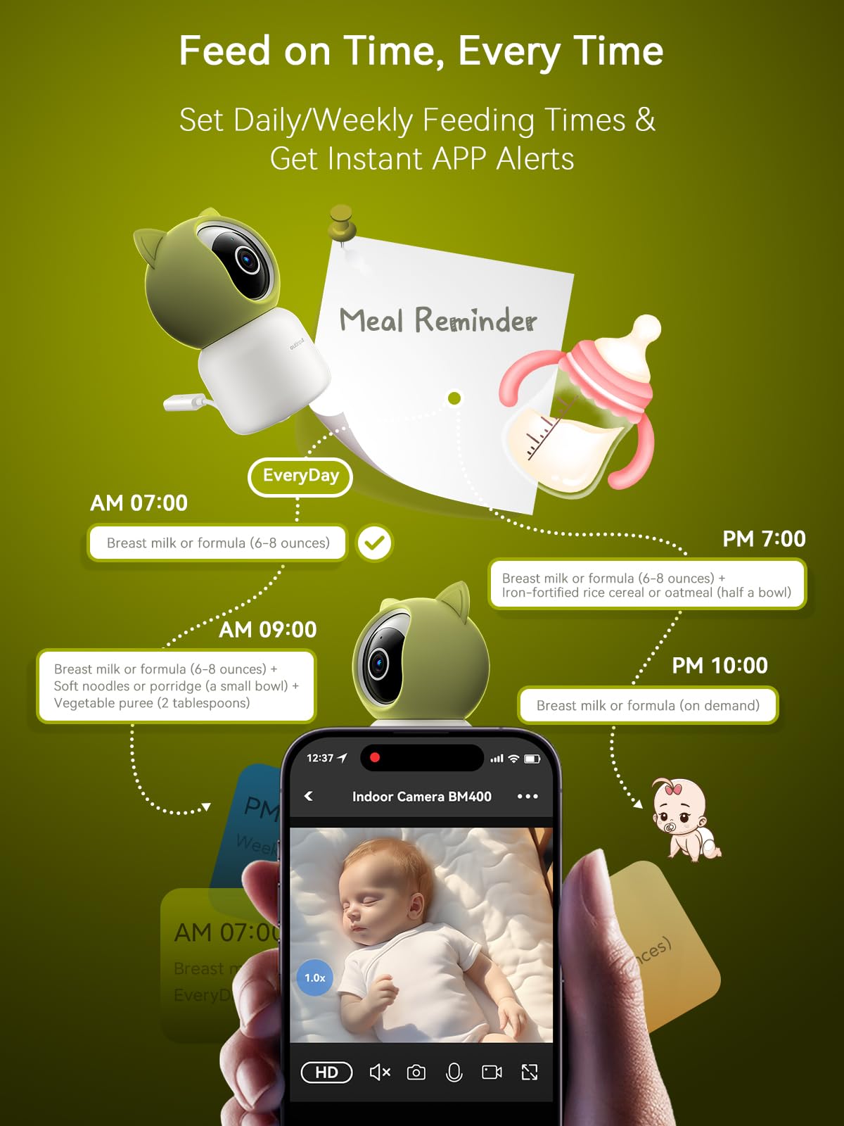 Outinput 2K 4MP WiFi Baby Monitor with Camera and Audio, App Control PTZ, Crying/Feeding/Temp/Humidity Alerts, Night Vision wtih Gentle Light, Soothing Lullabies for Baby Sleep, Cloud&Local Storage