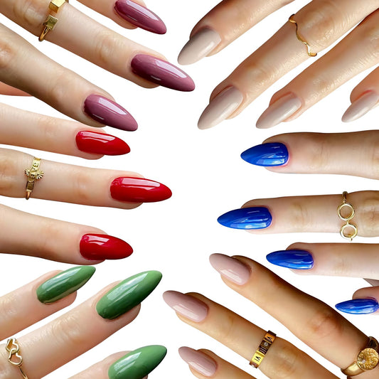 Press on Nails Medium Fake Nails Set,Lucoffeoi 144pcs Acrylic False Nails Extra Short Artificial Nails Color Full Cover Glue on Nails Stick on Nails for Women Girls Manicure Art Decorations