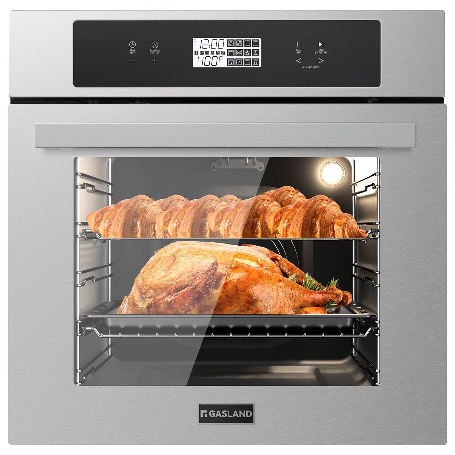 GASLAND 24 Inch Electric Wall Oven, 2.6 Cu.ft Built-in Single Wall Oven, 12 Cooking Functions, 3D Heating, Convection Oven with Rotisserie, Touch Control, Safety Lock, ETL Certified, Stainless Steel