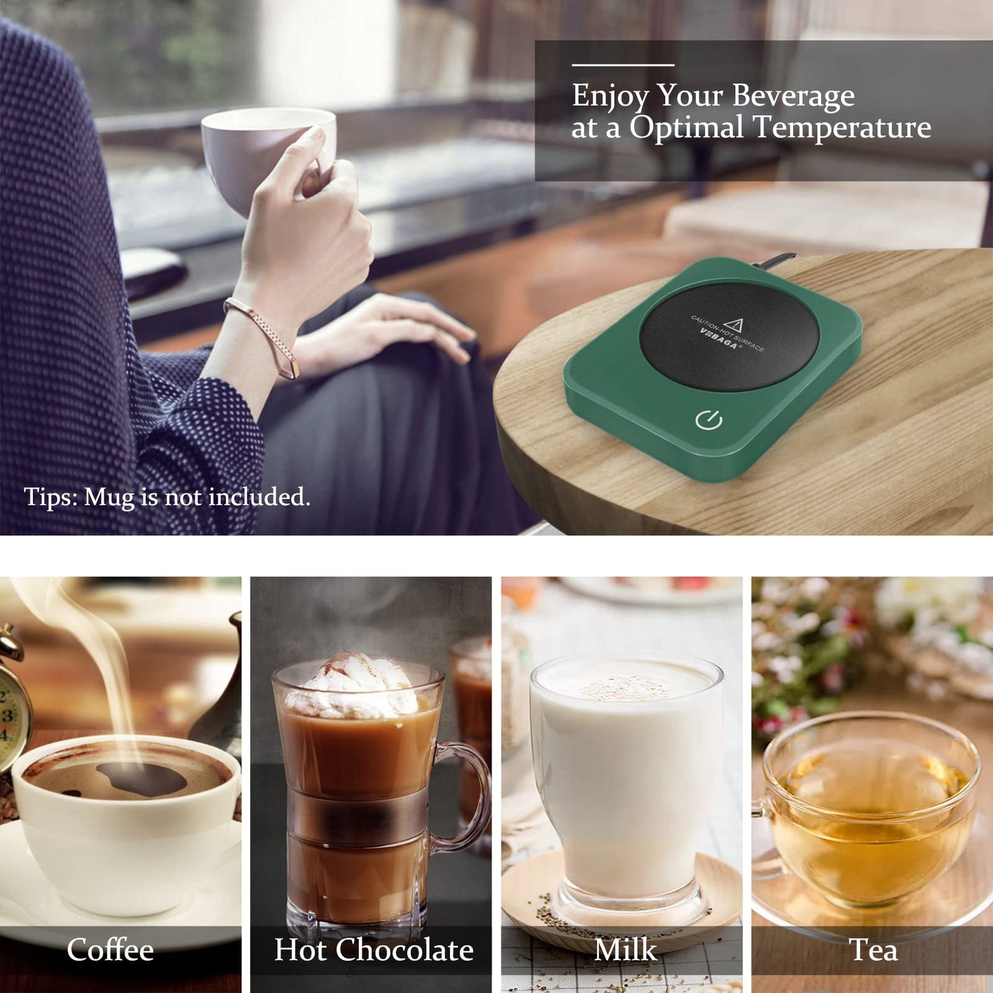 VOBAGA Coffee Mug Warmer for Desk with Auto Shut Off & 3-Temp Settings, Coffee Cup Warmer with Smart Safety Alert Home Office Accessory, Perfect for Coffee, Tea, Milk (No Mug)