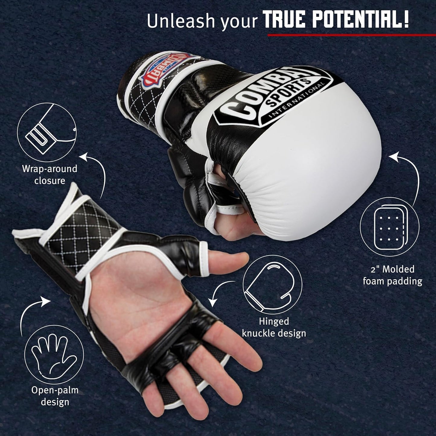 Combat Sports Max Strike MMA Training Gloves, Open Palm Fingerless Gloves for MMA, Muay Thai, and Kickboxing (Black, Large)