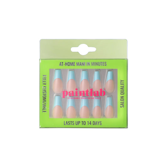 PaintLab Press-On Nails Manicure Kit, Baby Blue - Coffin, 30-Piece Set, Long-Lasting Fake Nails with Glue, File, Prep Pad & Cuticle Stick