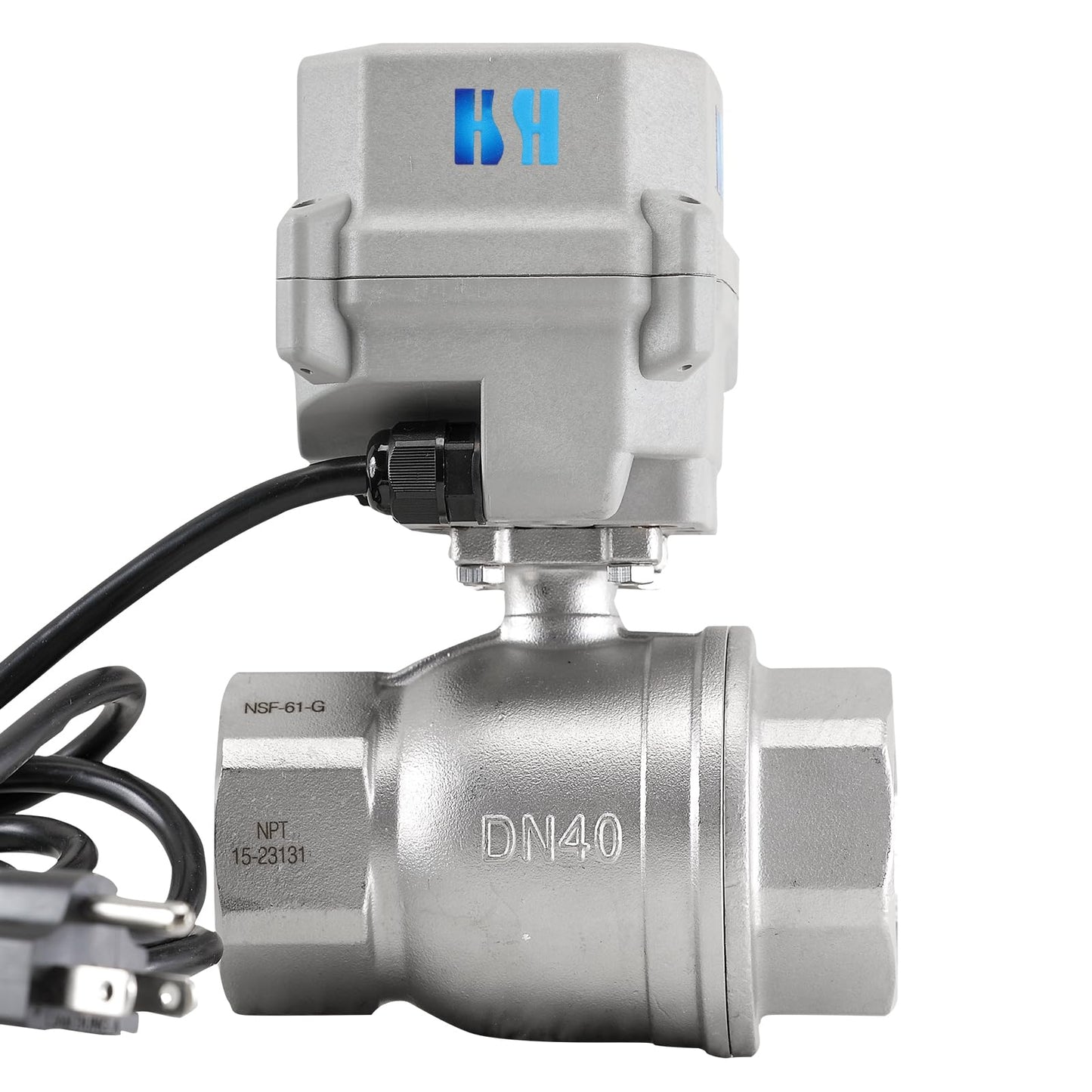 HSH-Flo 1-1/2 inch DN40 110-230VAC Normally Closed CF8/Stainless Steel 304 Manual Override Motorized Electrical Ball Valve With U.S. Plug