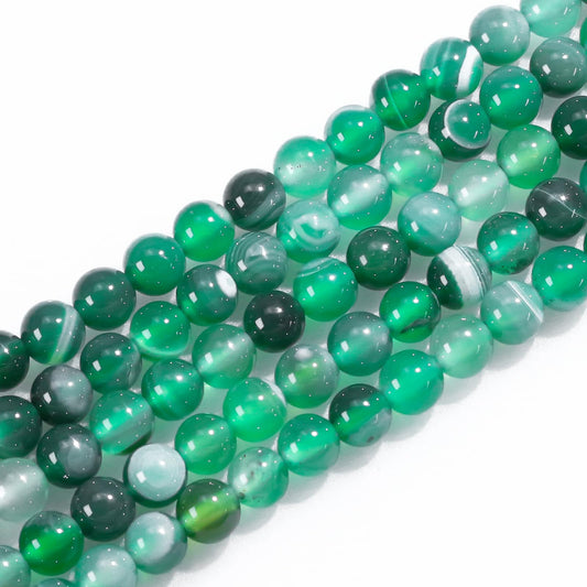 6mm Natural Gemstone Round Green Stripe Agate Loose Beads for Jewelry Making Bracelets Necklace Earrings Art Craft (60-62pcs/strand)