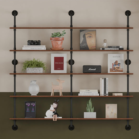 HDDFER Industrial Pipe Shelf Shelving Bookcase, Wall Mounted Rustic Bookshelf 60 Inch, Floating Bookshelves for Wall,Retro Wood Metal Pipe Industrial Shelves for Living Room