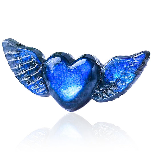 WUYOUSHI Natural Labradorite Crystal Love Wings Statue 1.96" Carved Healing Crystal Gemstone Carving Stone Festive Day Decoration Reiki Energy Meditation Healing Home Ornament DIY