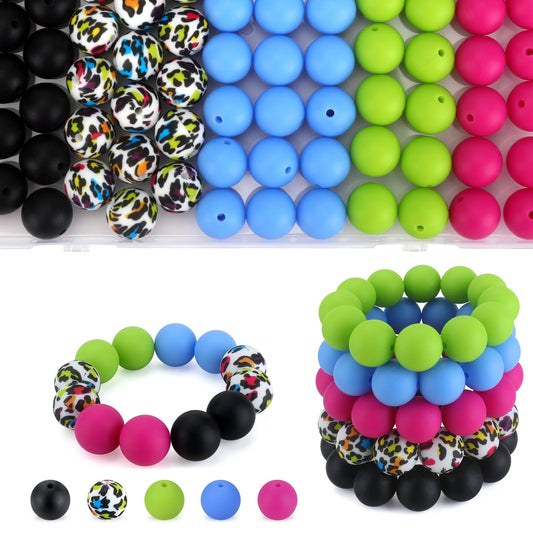 SALUOKE 100 Pcs 15mm Silicone Beads for Keychain Making, Pink Gream Silicone Beads Bulk Round for Bracelets Pens Crafts Jewelry Making (Black Red)