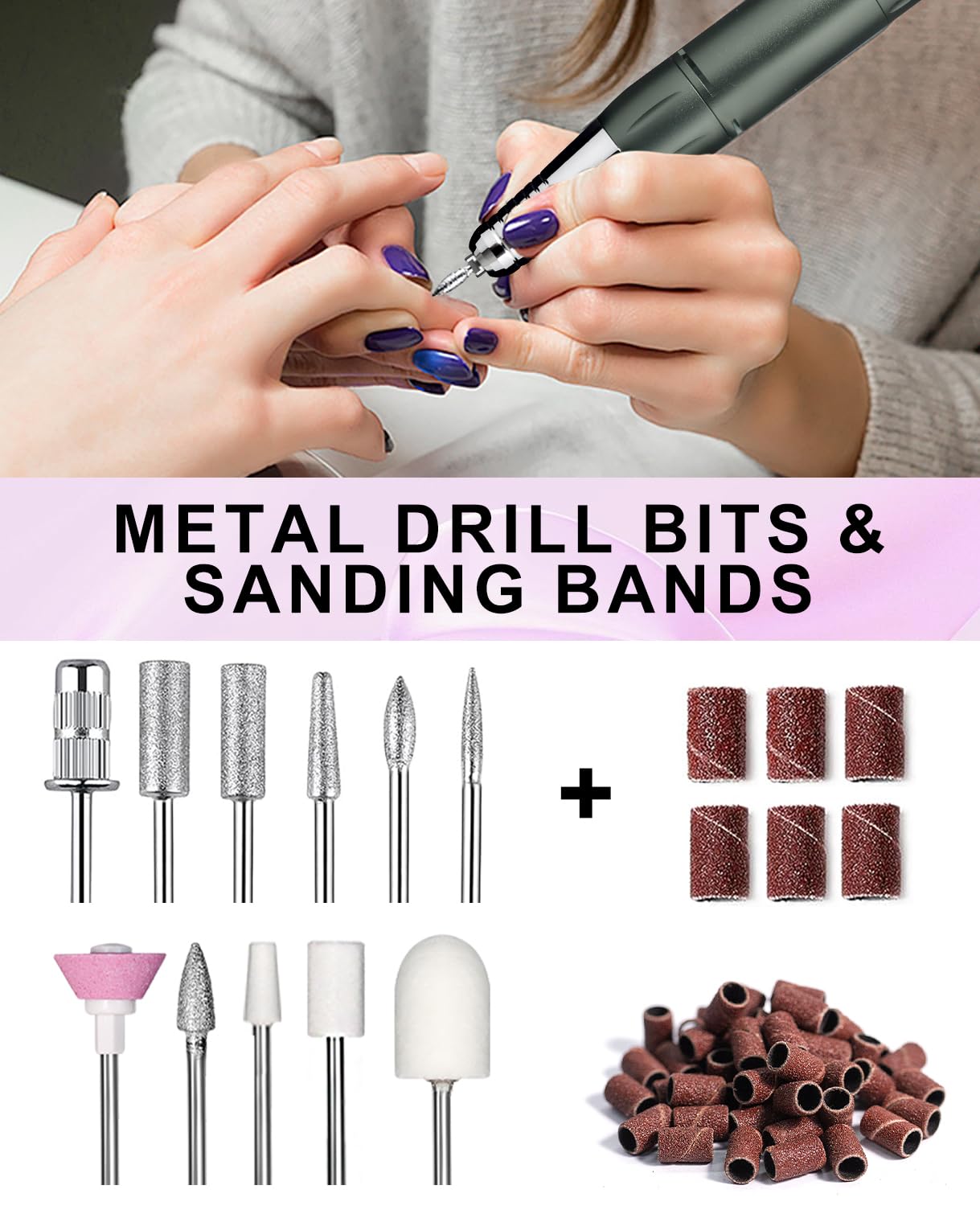 LimeGirl Nail Drill Professional 45000RPM, Pink Electric Nail File for Acrylic Nails Gel Nails, with 11-in-1 Nail Drill Bits for Fast Polishing Manicure Pedicure, Rechargeable Hand Foot Care Tool