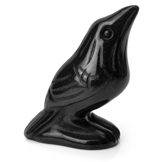 Natural Black Obsidian Raven Figurines 2 Inch Healing Crystal Animal Statues – Handmade Creative Bird Sculpture, Lucky Guardian Crow Figurine, Reiki Meditation Stone Ornament for Home Office Decor