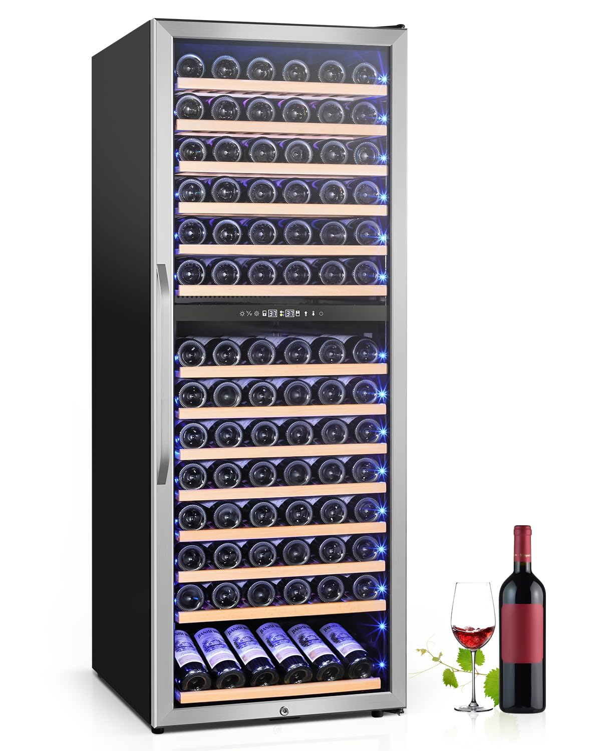 Velivi Wine Fridge Freestanding Dual Temperature Zone, Wine Cooler Refrigerator for 154 Bottles, 24 Inch Wide Large Wine Cooler with Professional Temperature Control System, Quiet Operation