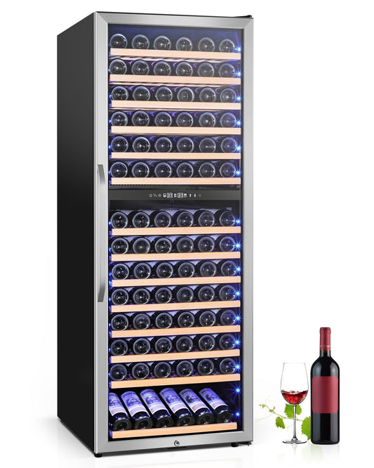 Velivi Wine Fridge Freestanding Dual Temperature Zone, Wine Cooler Refrigerator for 154 Bottles, 24 Inch Wide Large Wine Cooler with Professional Temperature Control System, Quiet Operation