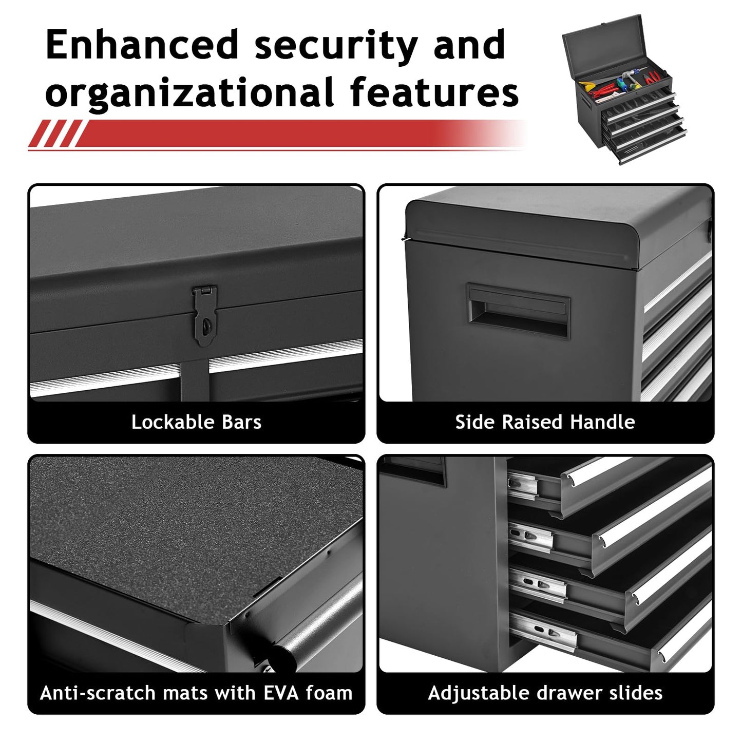 AirWire Tool Chest,5-Drawer Rolling Tool Storage Cabinet with Enhanced Packaging, Detachable Top Tool Box, Metal Tool Cart for Garage Workshop,Black, ATC001BK