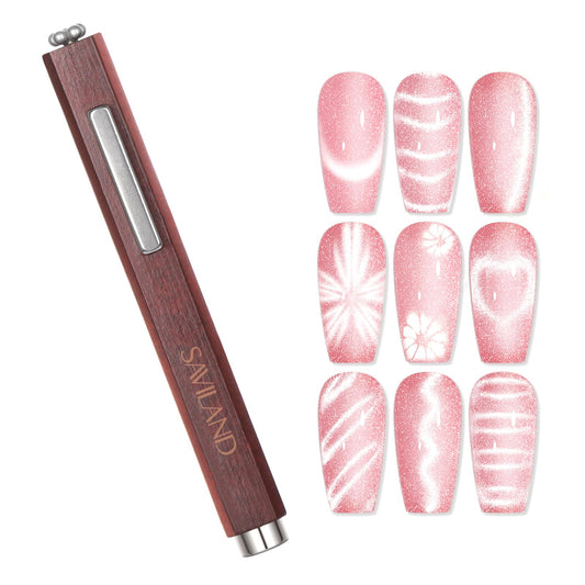 SAVILAND Essentials Cat Eye Magnetic for Nail: 3-in-1 Brown Cat Eye Gel Nail Polish N35 Neodymium Round Long Strip Magnet Wand Stick Diverse Effect Double Ended Nail Salon Design Tools Set Accessories