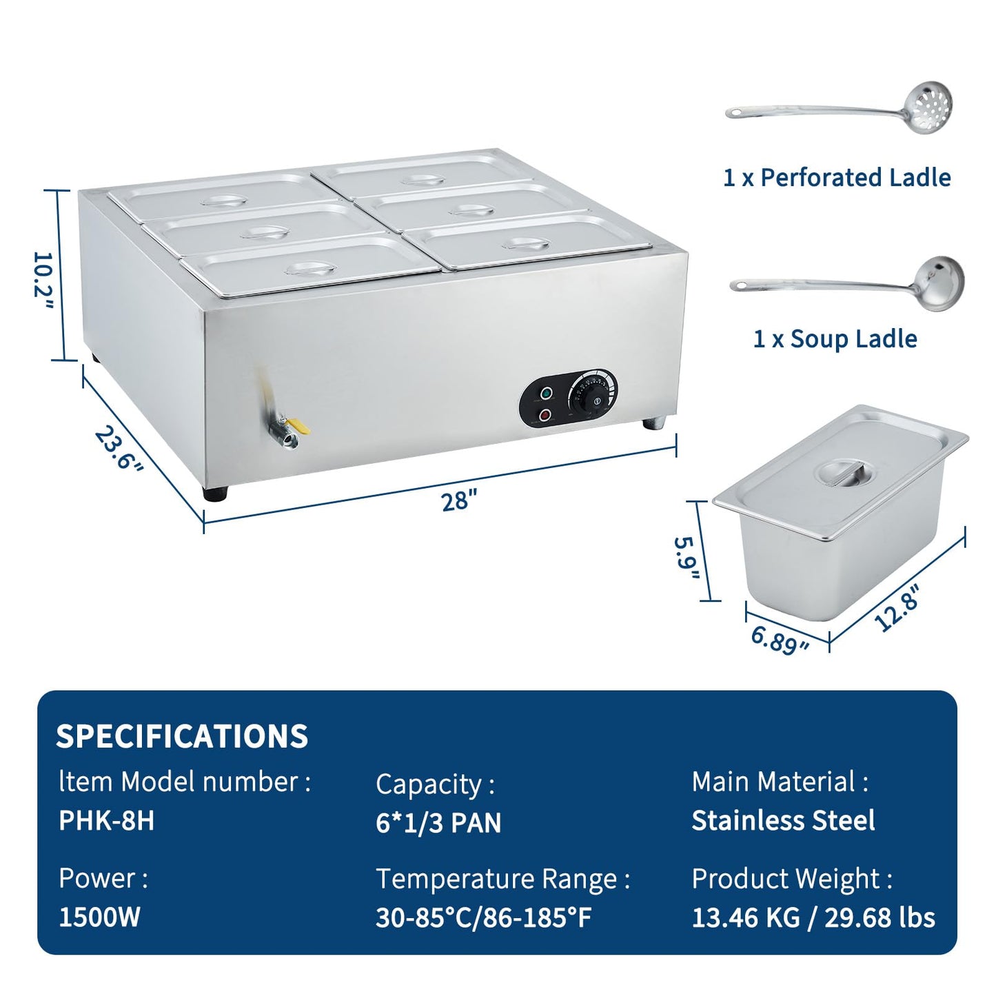 Commercial Food Warmer Stainless Steel 1500w Electric Buffet Server Bain Marie,3-Pan Catering Hot Food Station for Restaurants, Hotels, Banquets
