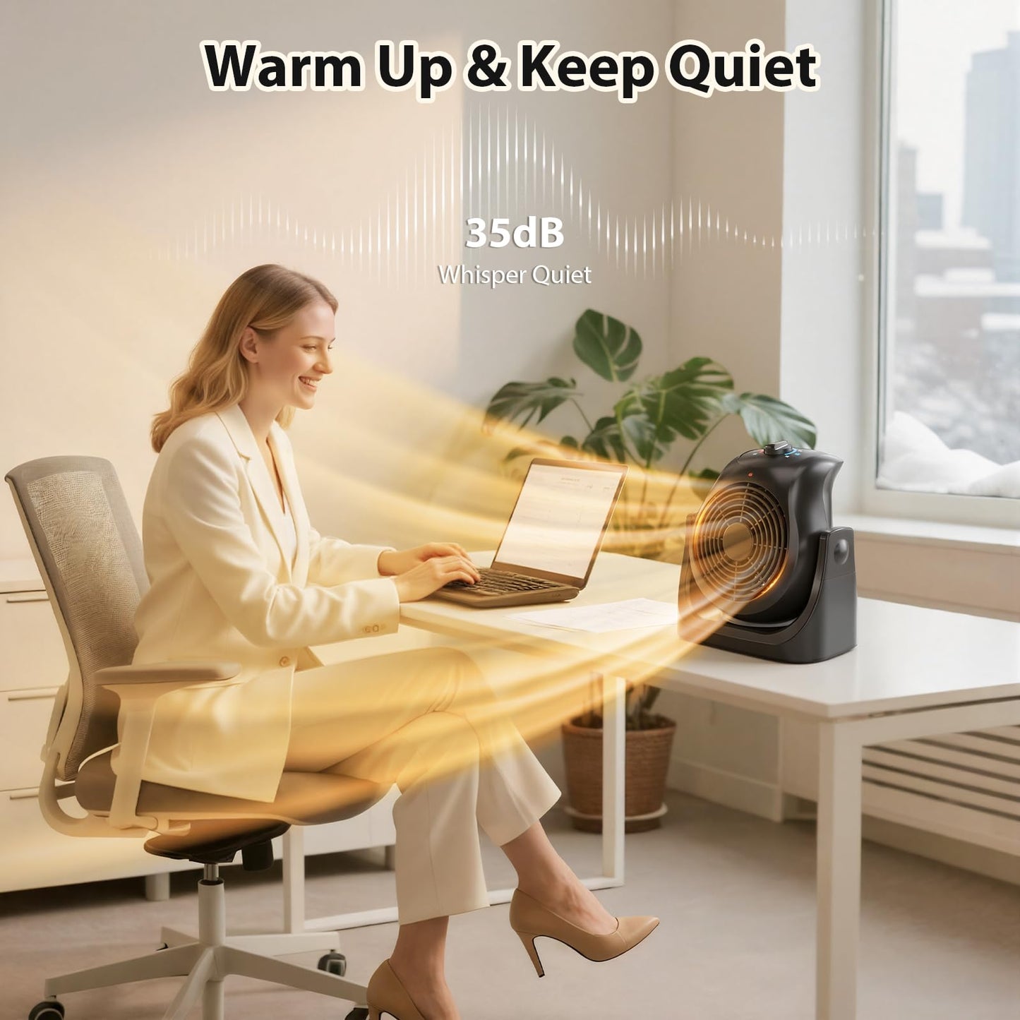 2 in 1 Heater and Fan Combo, Portable Heating and Cooling Fan, Personal Air Calculator Fan with 45° Adjustable, 2 Wind Speeds & Overheat Protection, 1500 & 750W Space Heater for Indoor Use Home Office