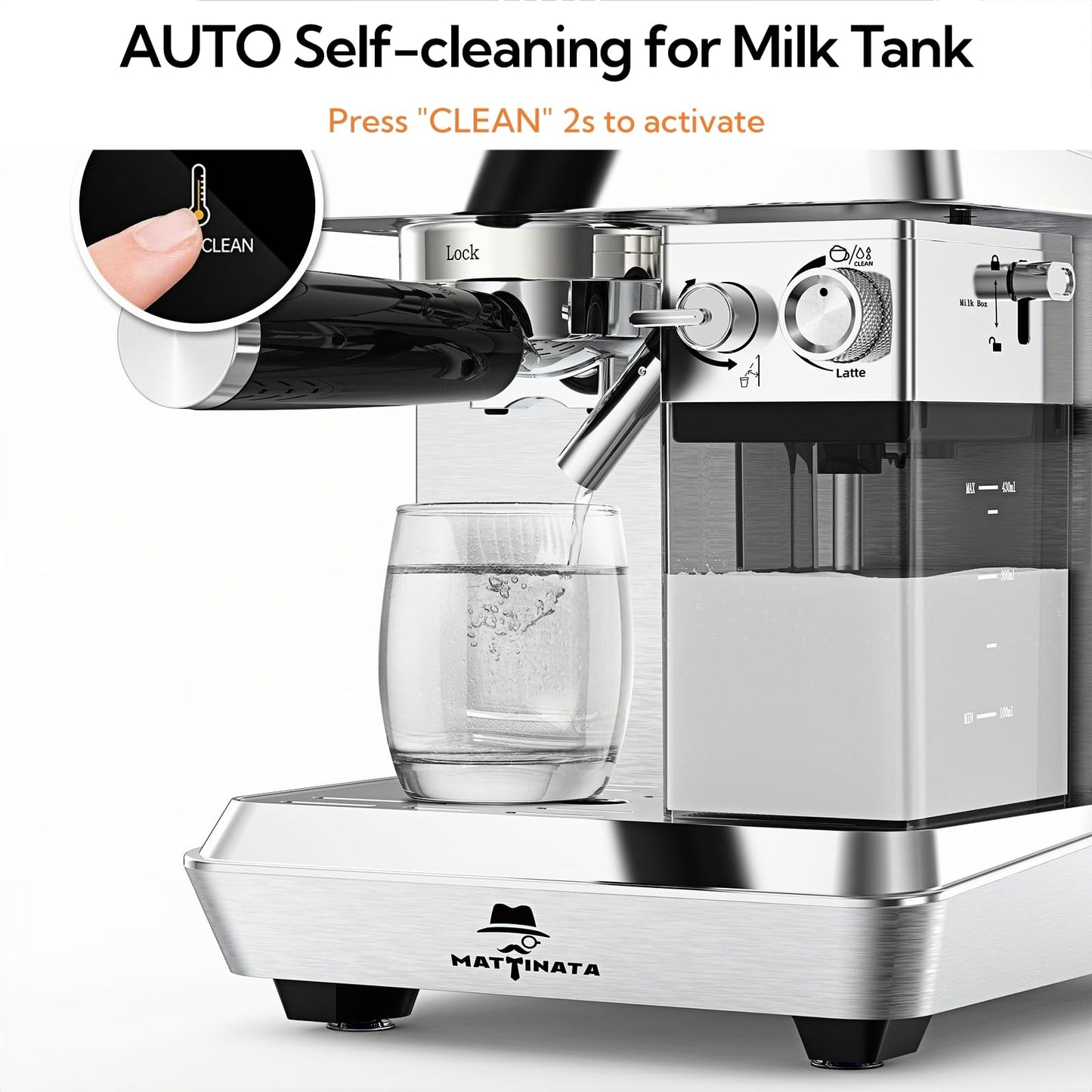 MAttinata CM1833L Automatic Cappuccino Machine, 20 Bar Espresso Maker with Dual Boiler & Self-Cleaning Milk Frother, Touch Screen Coffee Machine for Latte, Stainless Steel Home and Office, Silver