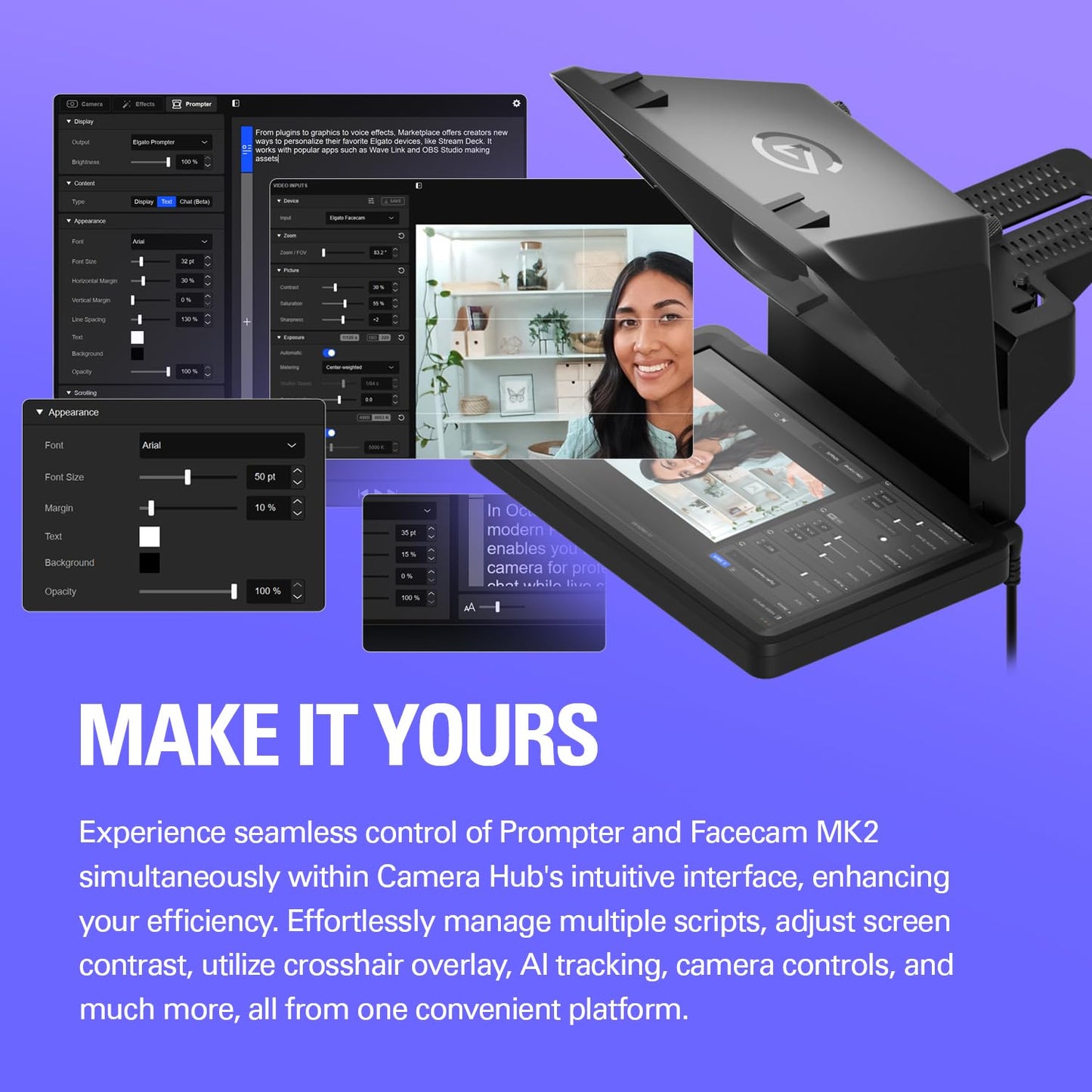 Elgato Prompter Camera Set - Premium Teleprompter with Full HD Webcam, HDR Enabled, Perfect for Streaming, Presenting, Video Calls, Compatible with OBS, Zoom, Teams, and More, Works with PC/Mac