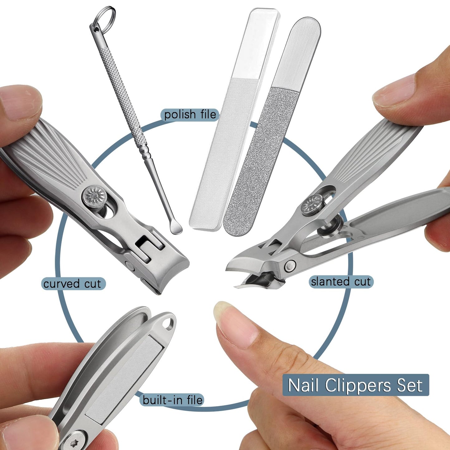 VOGARB Curved and Slanted Nail Clippers Set for Men, Toe Nail Clippers for Seniors Thick Toenails, Large Wide Jaw Opening Sharp Nail Cutter with Catcher Heavy Duty for Adult Women