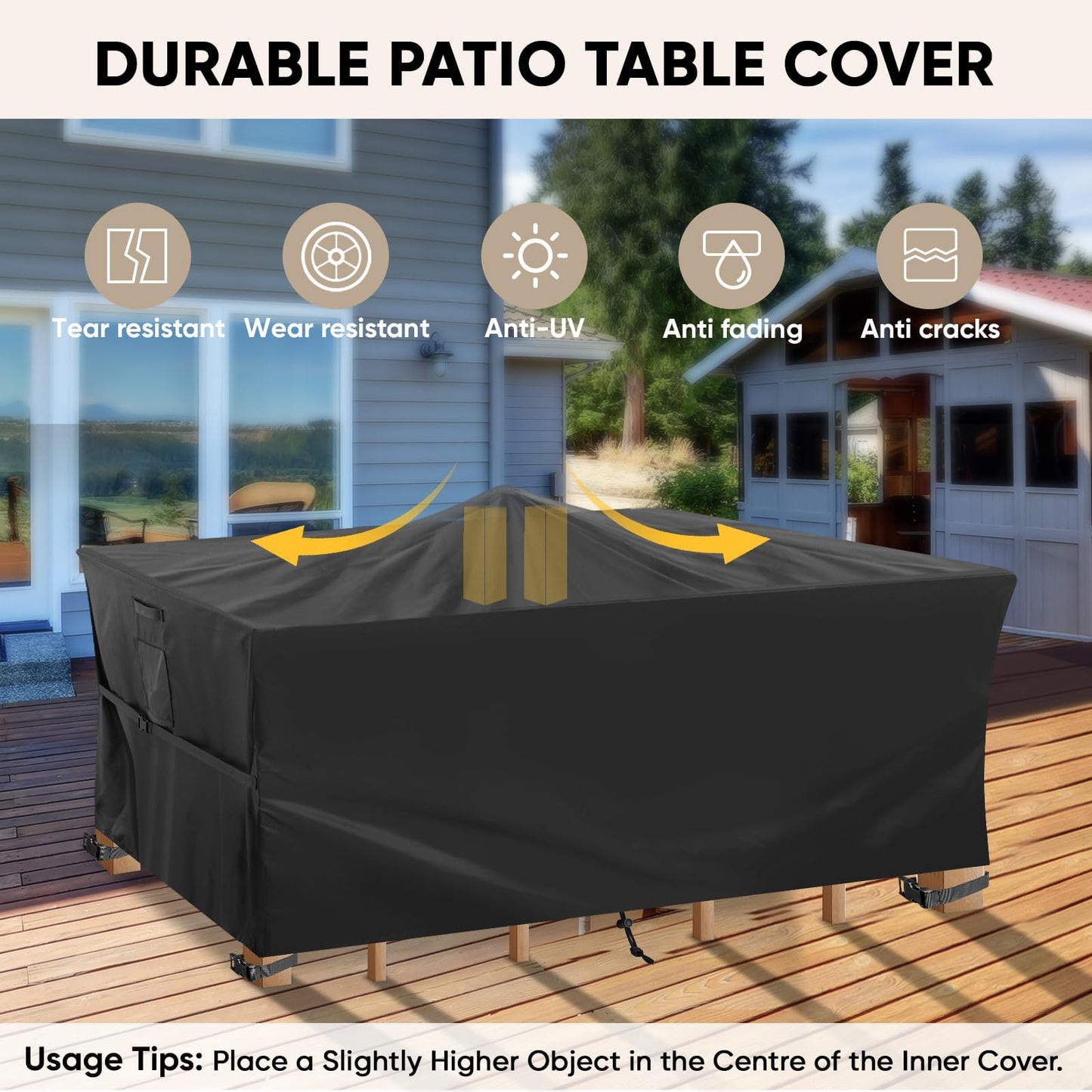 BALEINE Patio Furniture Covers, Outdoor Furniture Covers Waterproof, Heavy Duty Oxford Patio Table Cover for Outdoor Table, Chair, Sofa, Desk (Black, 138"L x 86"W x 32"H)