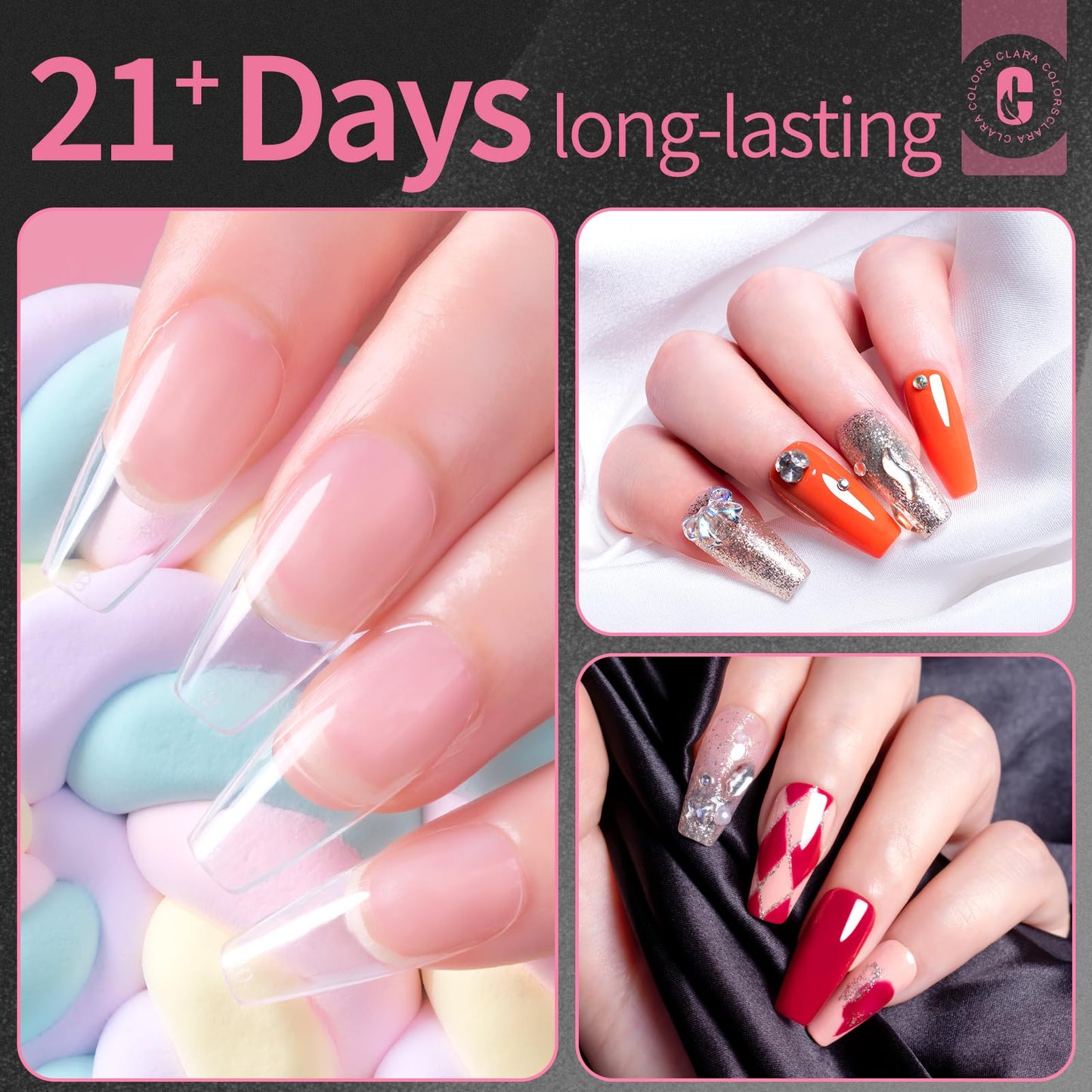 Clara Colors Nail Tips and Glue Gel Kit - 550Pcs Soft Tips Half Matte Medium Coffin Shape