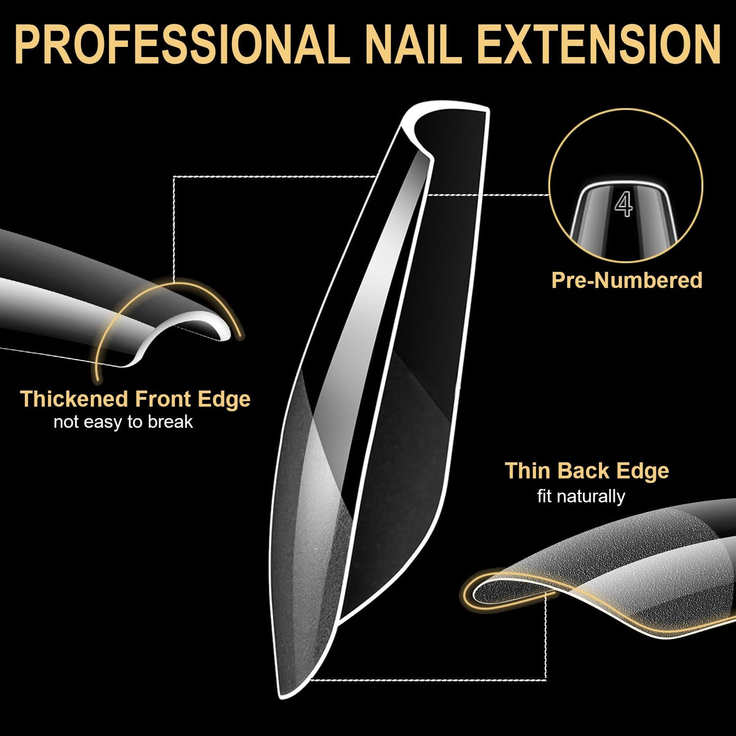 BlueZOO Gel Long Nail Tips Pre-etching Almond Coffin Oval Clear Press On Nails, Salon Quality 3 Styles 360Pcs Half Matte Full Cover Acrylic False Nails Extension DIY Manicure Beginner & Professional