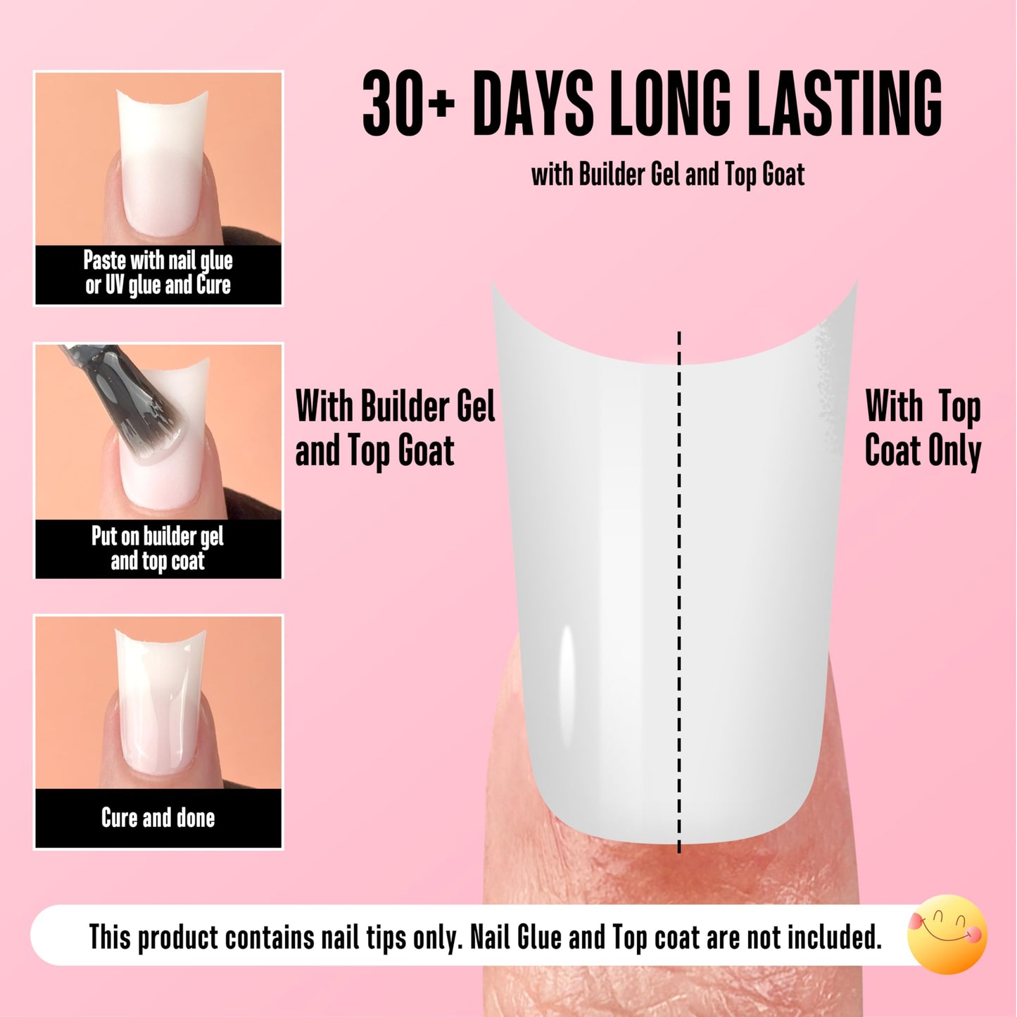 NOVO OVO Short Duck Nail Tips 240Pcs - Solid Milky White Soft Gel Flare Duck Feet Nails for Wide Nail Beds, Thick Full Cover False Nail Press Ons, Pre-Shaped Y2K Style Manicure (15 Sizes)