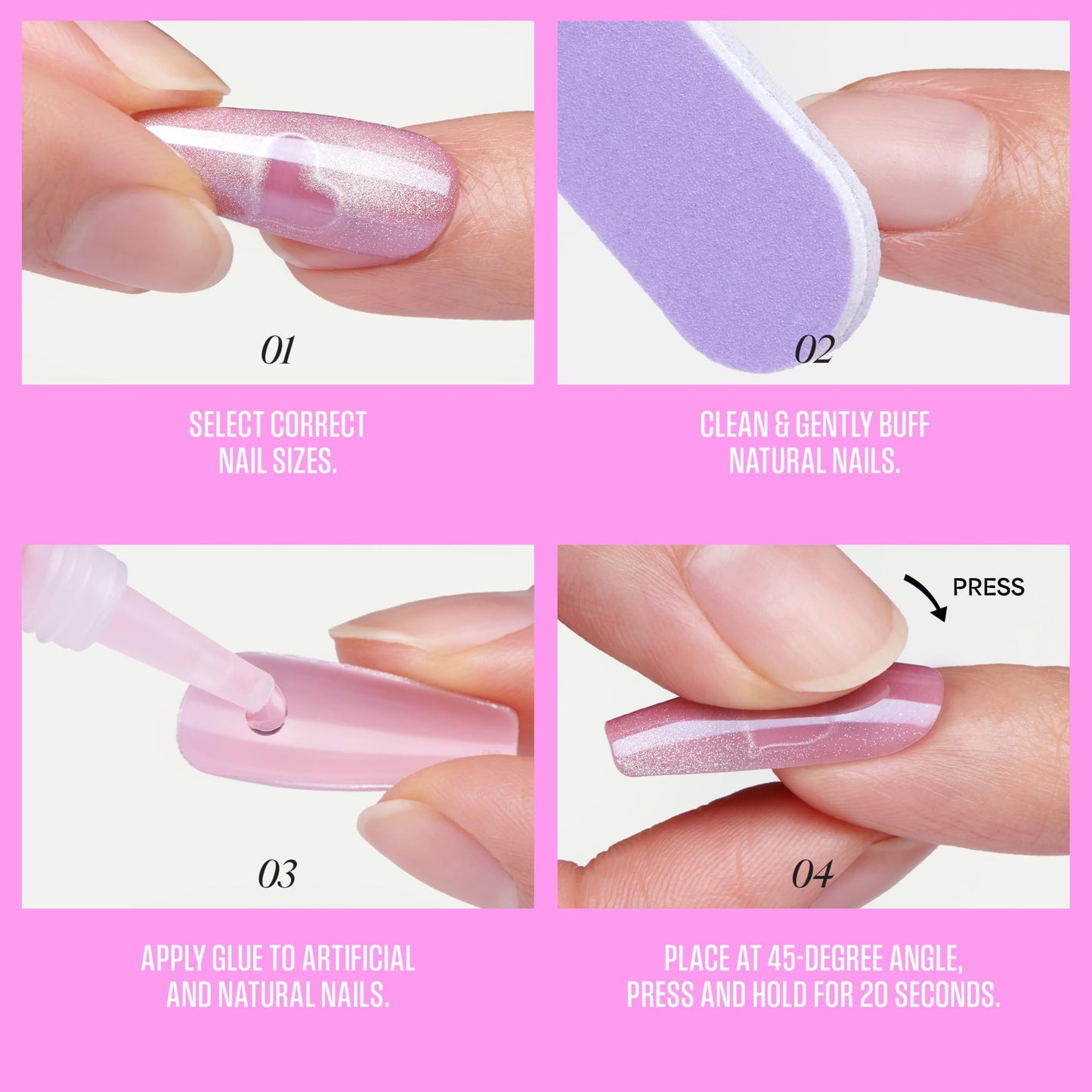 Kiss Glam, Press On Nails, Nail glue included, 'Glow Forever', Blue, Medium Size, Almond Shape, Includes 32 Nails, 2g Glue, 1 Manicure Stick, 1 Mini File