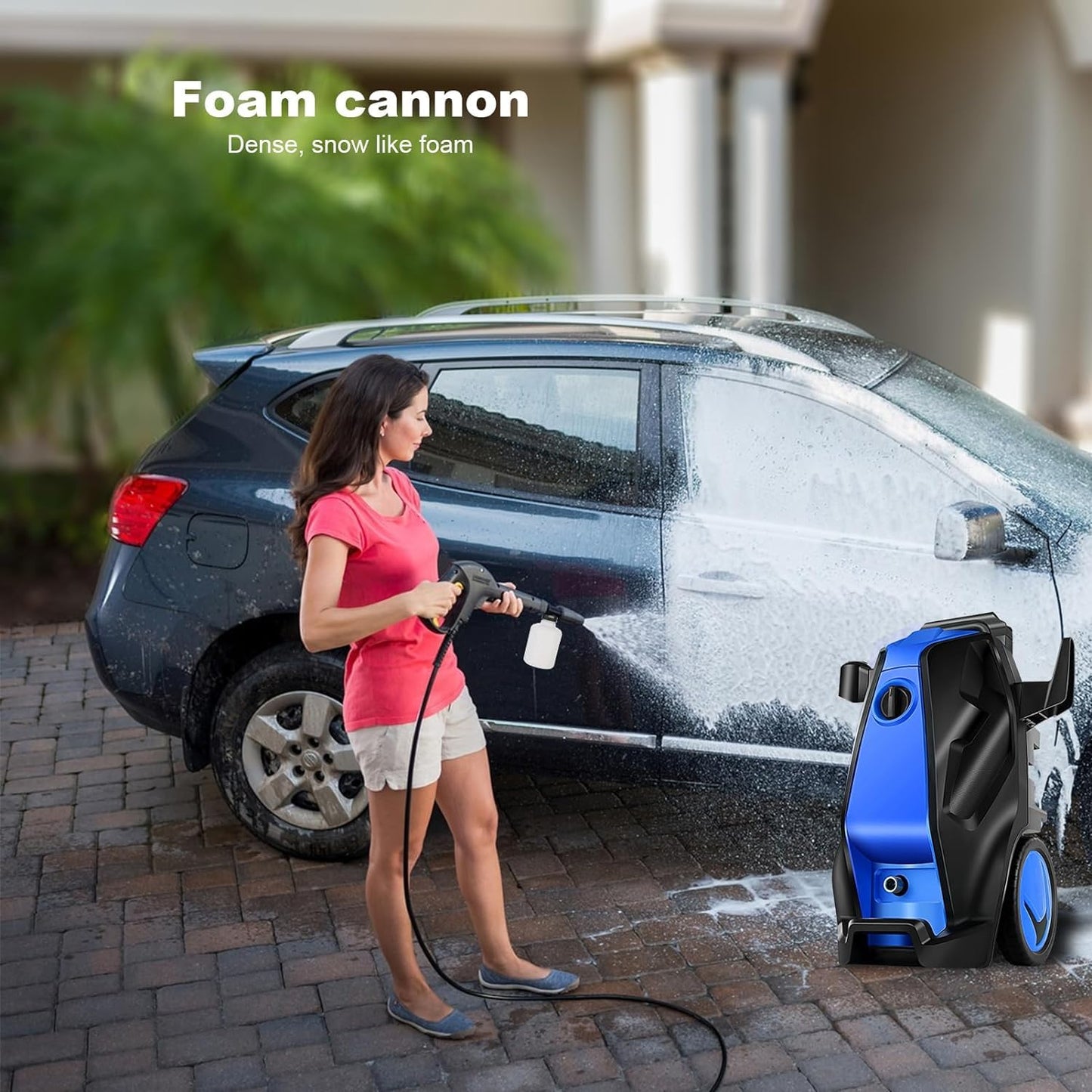 commowner 5000PSI Pressure Cleaner with 33FT Hose Power Cleaners, Foam Cannon, 4 Tips, Blue