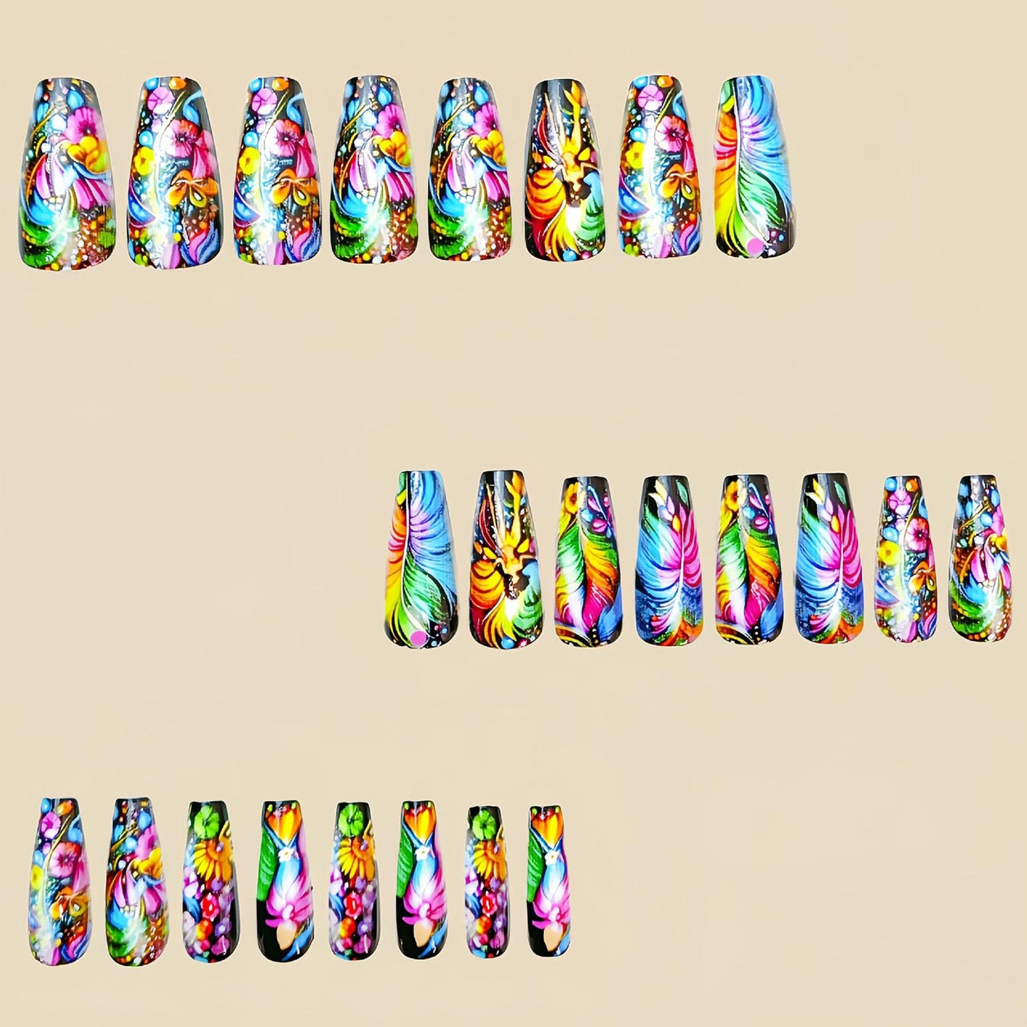 FIEONCIY Press on Nails Square Shaped Glossy Full Cover Acrylic Medium Length Square False Nails with Designs Artificial Short Coffin Fake Nails with Charms Glue ons Fingernails for Women Girls(Y443)