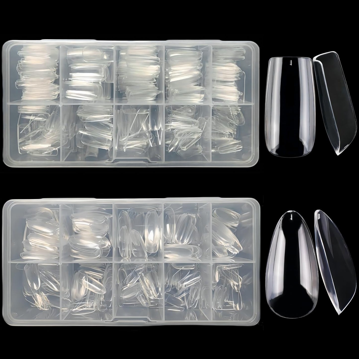 1000Pcs Short Full Cover Almond & Square Nail Tips Gel x Clear Set,10 Size Clear Press On False Nail Tips for Manicure Art Home DIY Salon