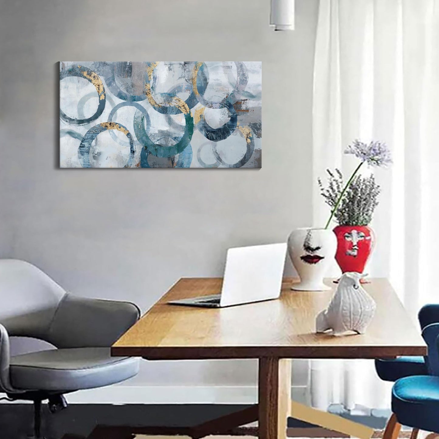 Mofutinpo Abstract Canvas Wall Art for Living Room, Modern Minimalist Wall Pictures Painting - Blue and Teal Room Decorations, cliques Framed Wall Art for Bedroom Office Artwork 20×40IN