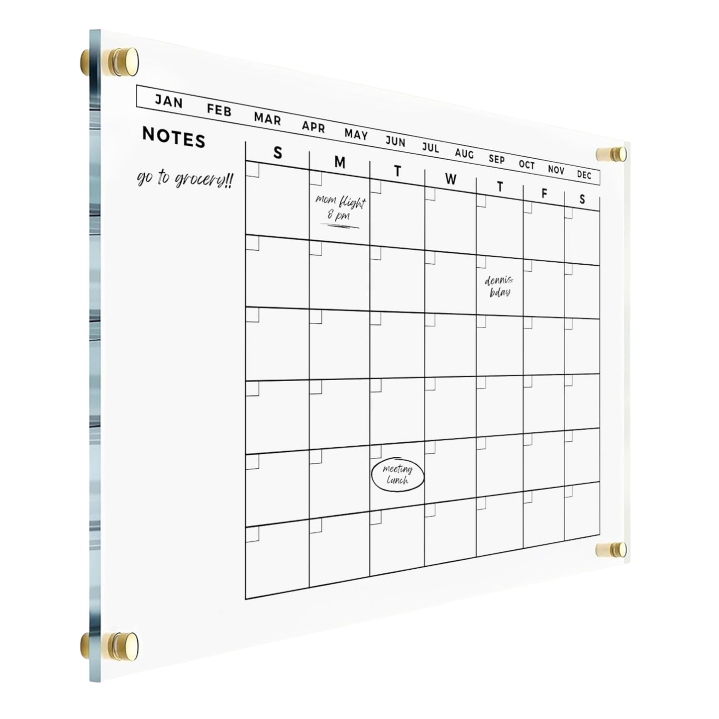 Large Acrylic Calendar with Gold Hardware - Dry Erase Monthly Acrylic Planner - Calendar 2026 Family Dry Erase Wall Calendar (18x14 (Small))
