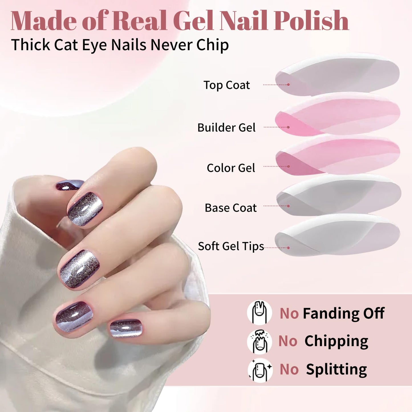 AsBellt Press On Nails - Short Oval Fake Nails with Cat Eye Velvet Finish, Glossy Full Cover Stick on Nails for Women Manicure, Salon Quality Halloween Nails | 12 Sizes - 24 Nail Kit-Burgundy