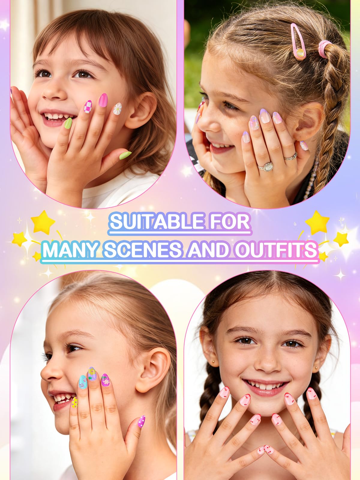 EBANKU 156 Pcs Press on Nail Kids Gift Box, 6 Pack French Flower Kid Flase Nails Kit with Nail Glue Set Fake Nail for Girls 5-10 Years Christmas Gift Set