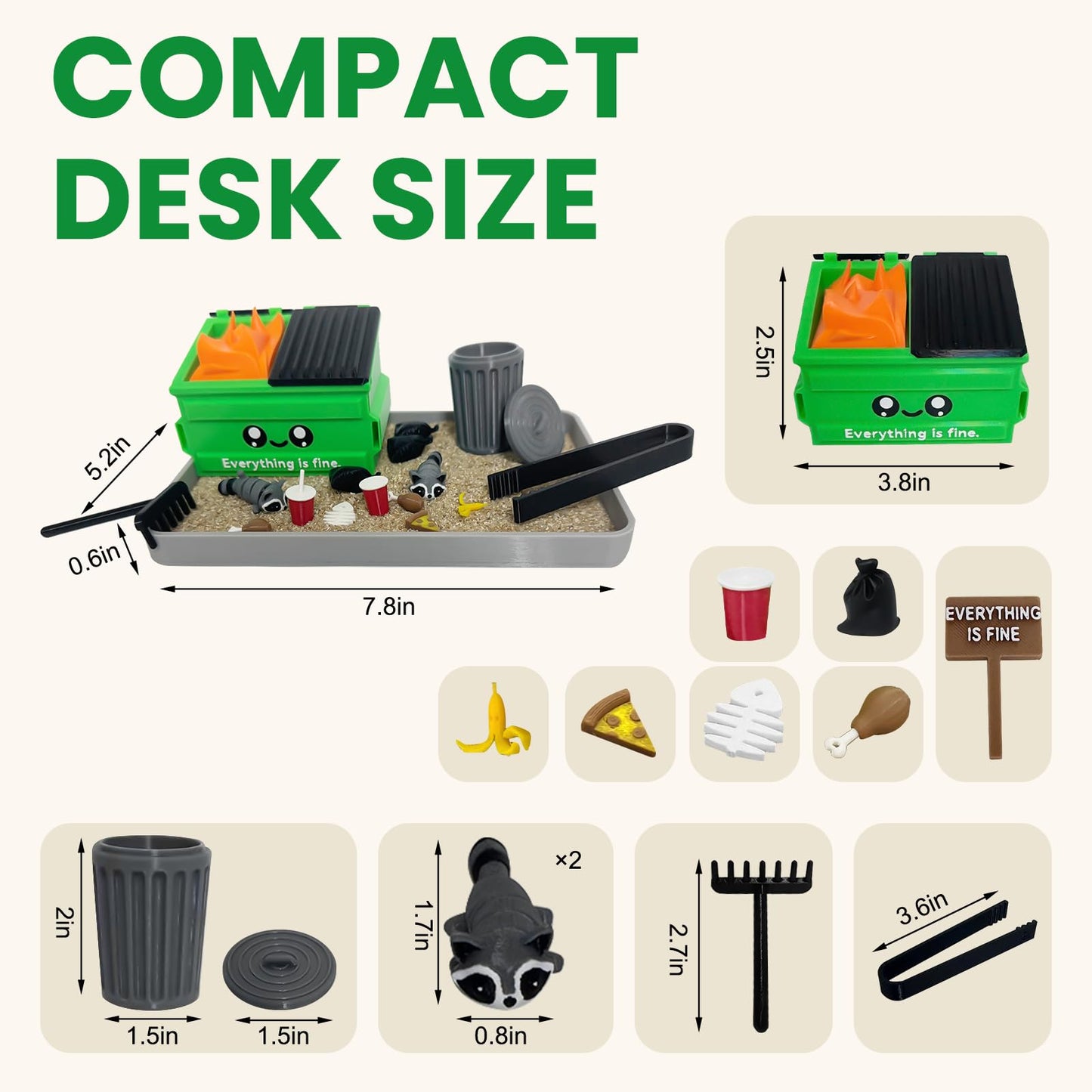 Dumpster Fire Zen Garden for Desk (Grey) - “Everything is Fine” Stress Relief Mini Garbage Sandbox Kit, Office Desktop Funny Decor Dark Humor Gag Gifts for Coworkers Friends
