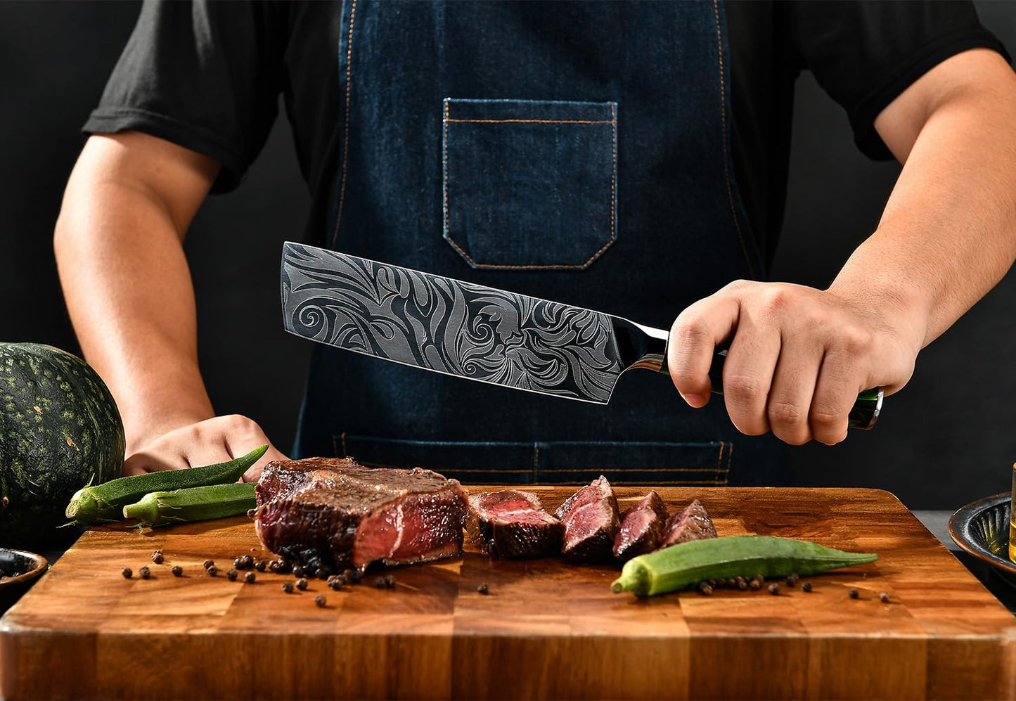 Seido Knives Tengoku Green 8-Piece Chef Knife Set – High-Carbon Stainless Steel Japanese Kitchen Knives, Professional Balanced Knife Set