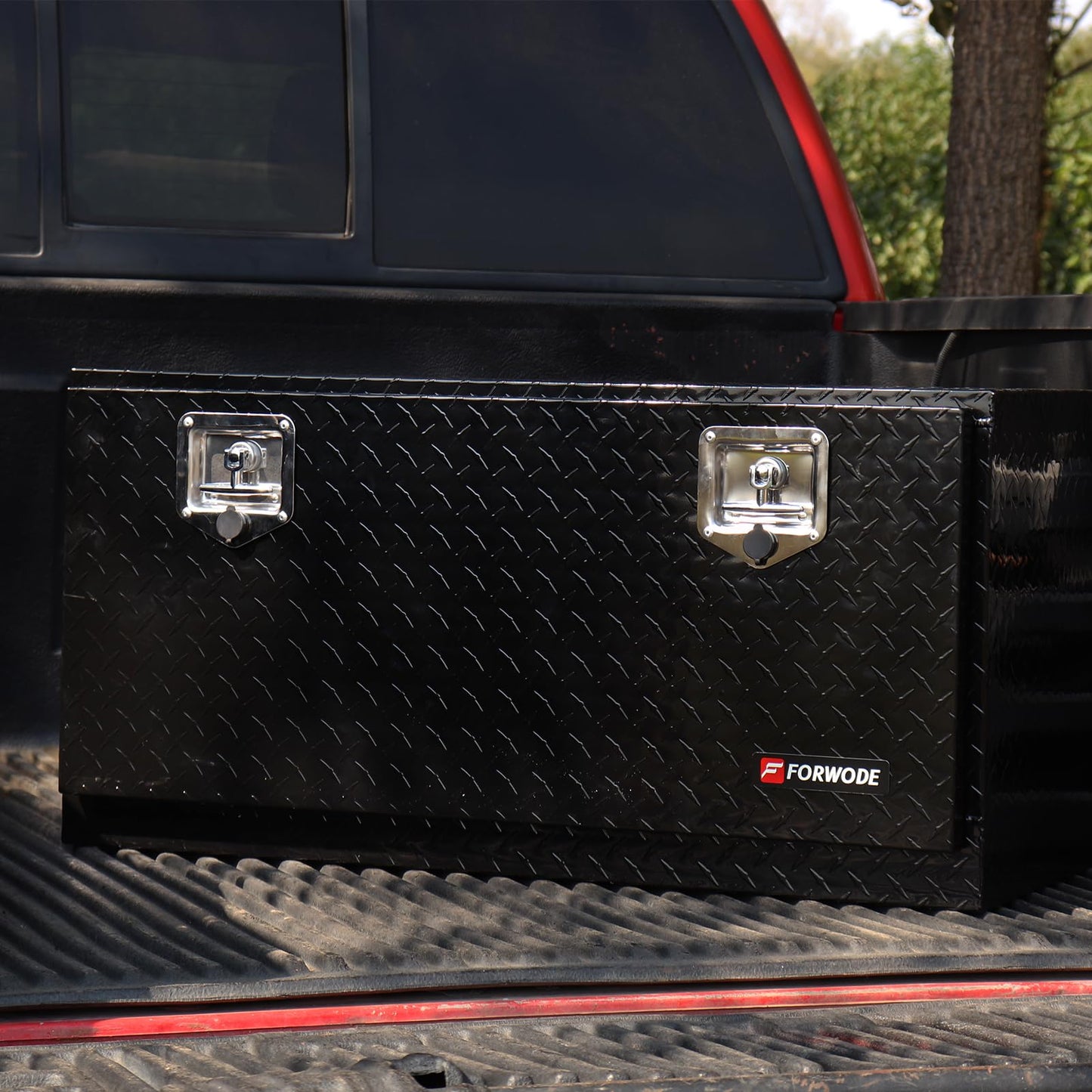 FORWODE 36 Inch Underbody Truck Tool Box Aluminum Heavy Duty Trailer Tool Box for Pickup Truck Bed, RV Toolbox - Black