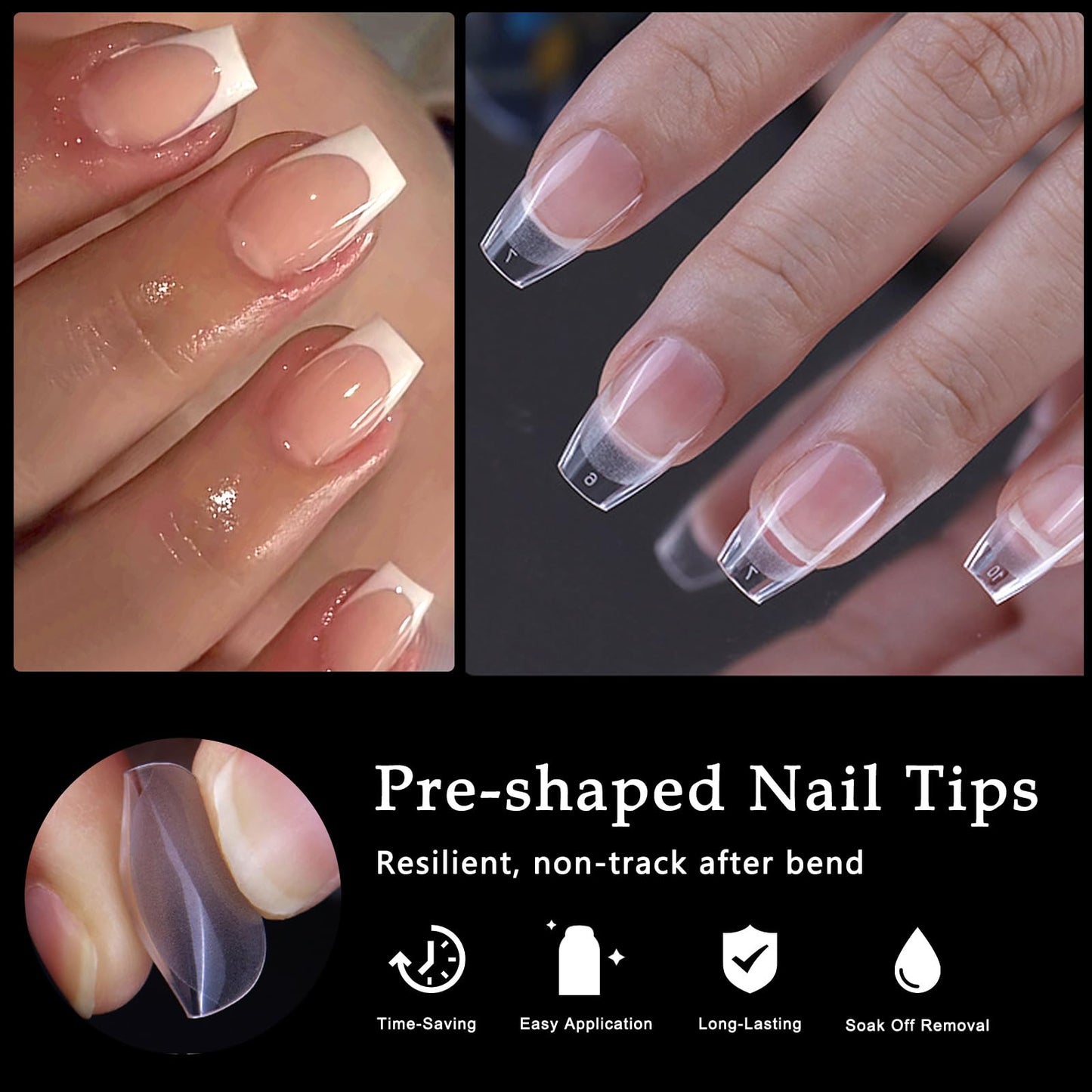 AddFavor 600pcs Short Coffin Nail Tips, Soft Gel Nail Tips x Short Ballerina Clear Fake Nails Full Cover Acrylic Nails Tips for Extension Nail Manicure Salon Home DIY