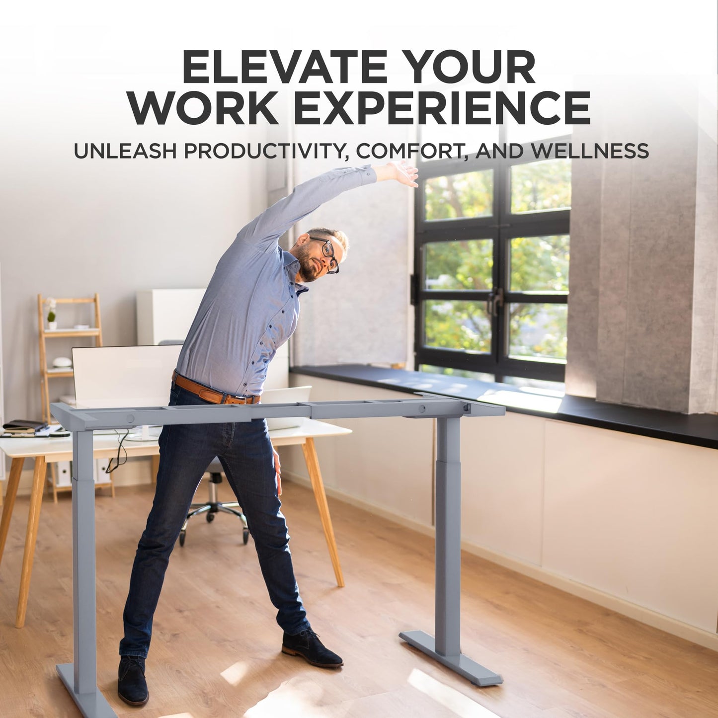Uncaged Ergonomics Rise Up Dual Motor Electric Standing Desk, Adjustable Height 60x30 Large Sit-Stand Computer Desk for Home Office