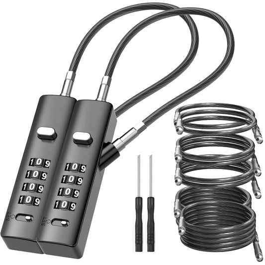 I-EASYDWW 4-Digit Combination Cable Luggage Lock with 3 Interchangeable Steel Cables (9"/24"/47") – for Bike, Backpack, Gym, Cabinet, Gate (Gray, 2 Pack)