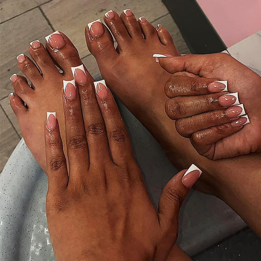 48Pcs White French Tip Press on Nails Short & Press on Toenails Set - WLGDLH Fake Nails Press ons Nail Art Tips Cute Glue on Nails Full Cover Nude Fake Toe Nail with Glossy Design Acrylic Nail Kit