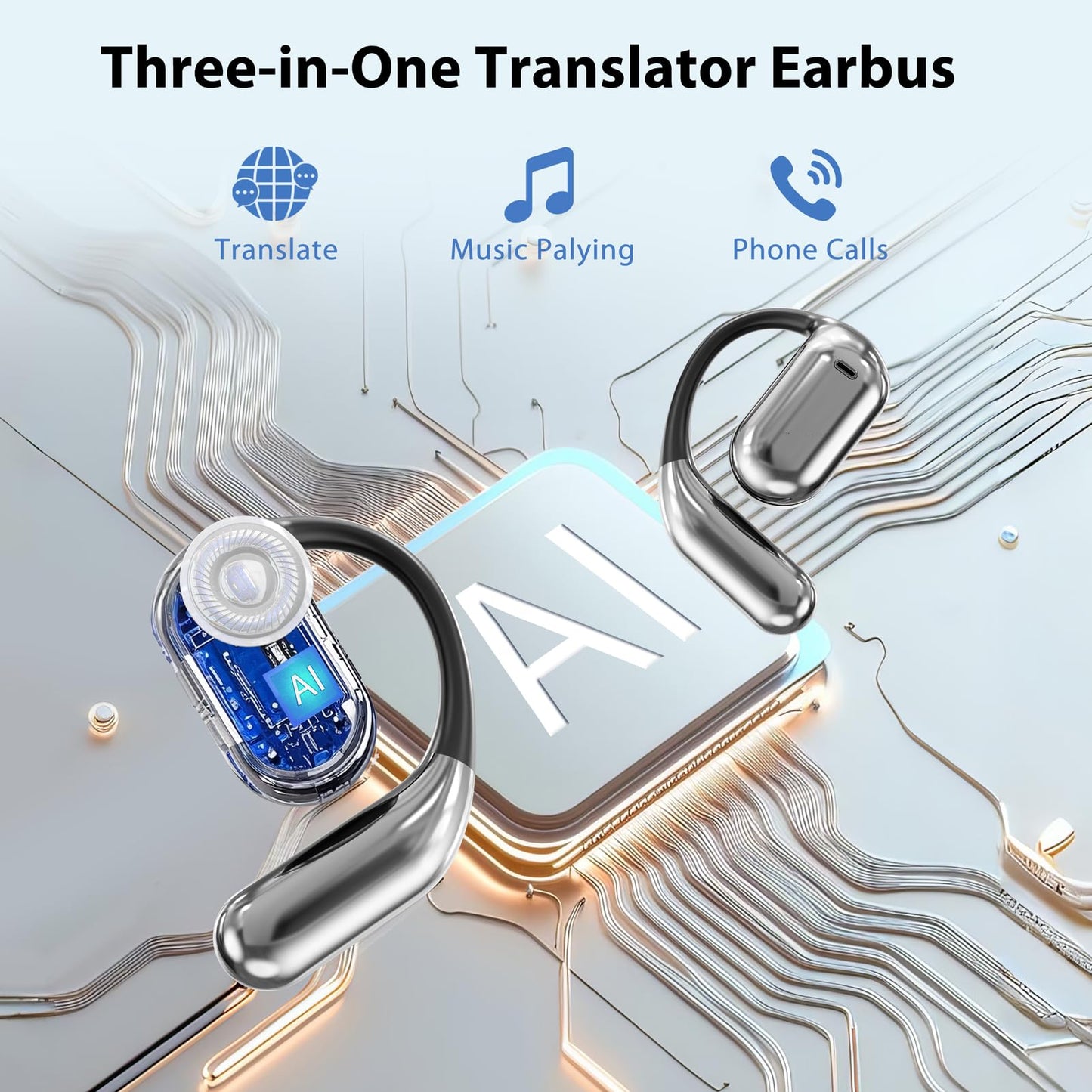 AI Language Translation Earbuds Real Time, 144 Language Translator Earbuds, OWS 3-in-1 with LCD Touch Screen & Charging Case, Wireless Bluetooth Open Ear Earbuds for Travel, Business, Learning
