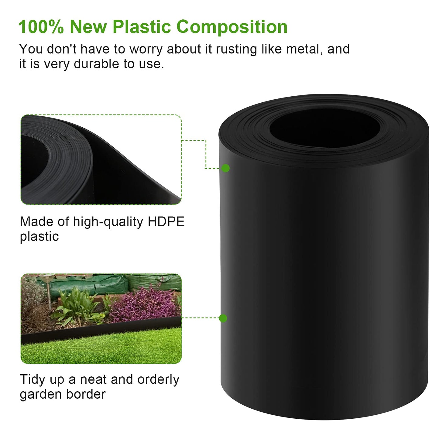 12 Gauge 60 Feet Grass Weed Barrier Landscape Edging 10 inch Depth Flexible Border Roll Lawn Landscape Garden Edging for Backyard Driveway Path Sidewalk