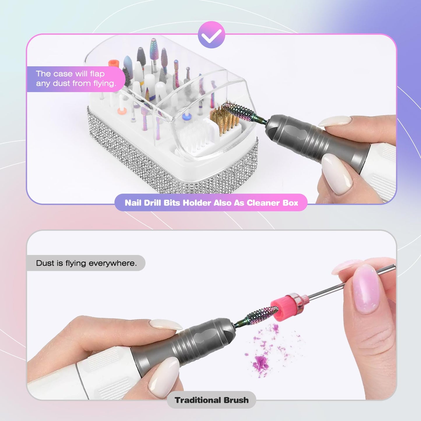 13PCS Nail Drill Bits Set & 30 Holes Nail Bits Holder Case with Cleaning Brush for Home Salon