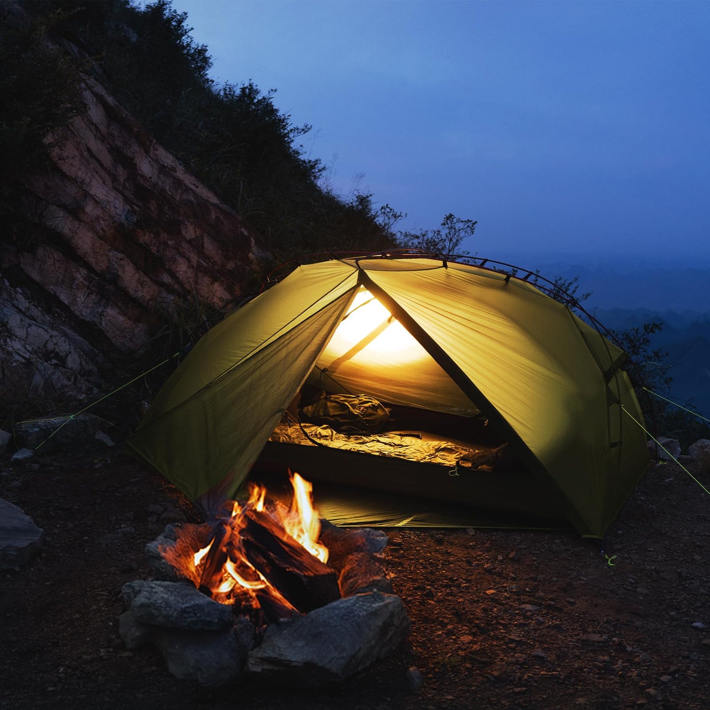 Night Cat Ultralight Backpacking Tent: Waterproof Lightweight Single People Camping Tent for Outdoor Hiking Trekking with Double Layers Aluminum Poles and Footprint 1 Person Green