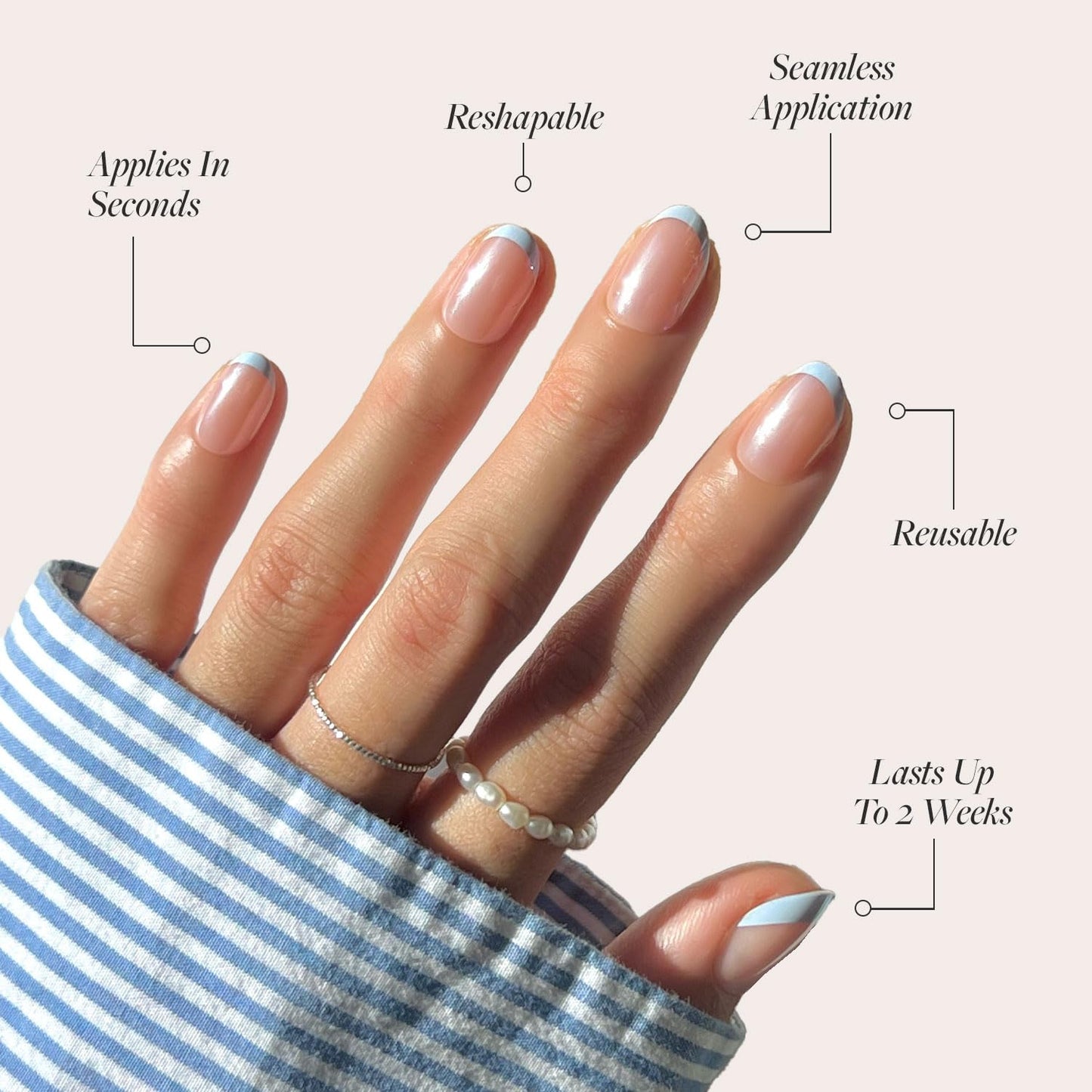Glamnetic Press On Nails - Into Blue | Glazed Short Oval Fake Nails with Periwinkle French Tips, Salon Quality Summer Nails | 15 Sizes - 30 Nail Kit with Glue