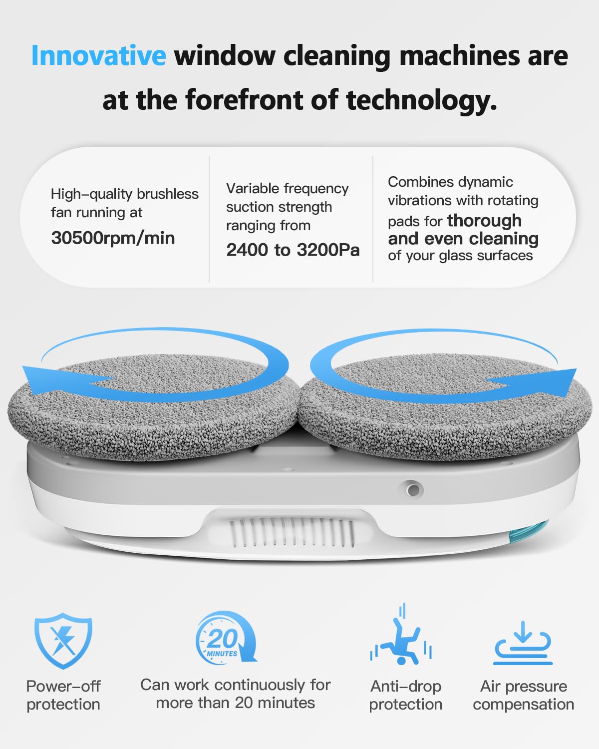 HIXZAP Smart Window Cleaning Robot with bidirectional ultrasonic Spray & 85ml Tank - Automatic Edge Detection, 2400-3200pa Strong Suction, Anti-Drop Protection for Effortless Cleaning
