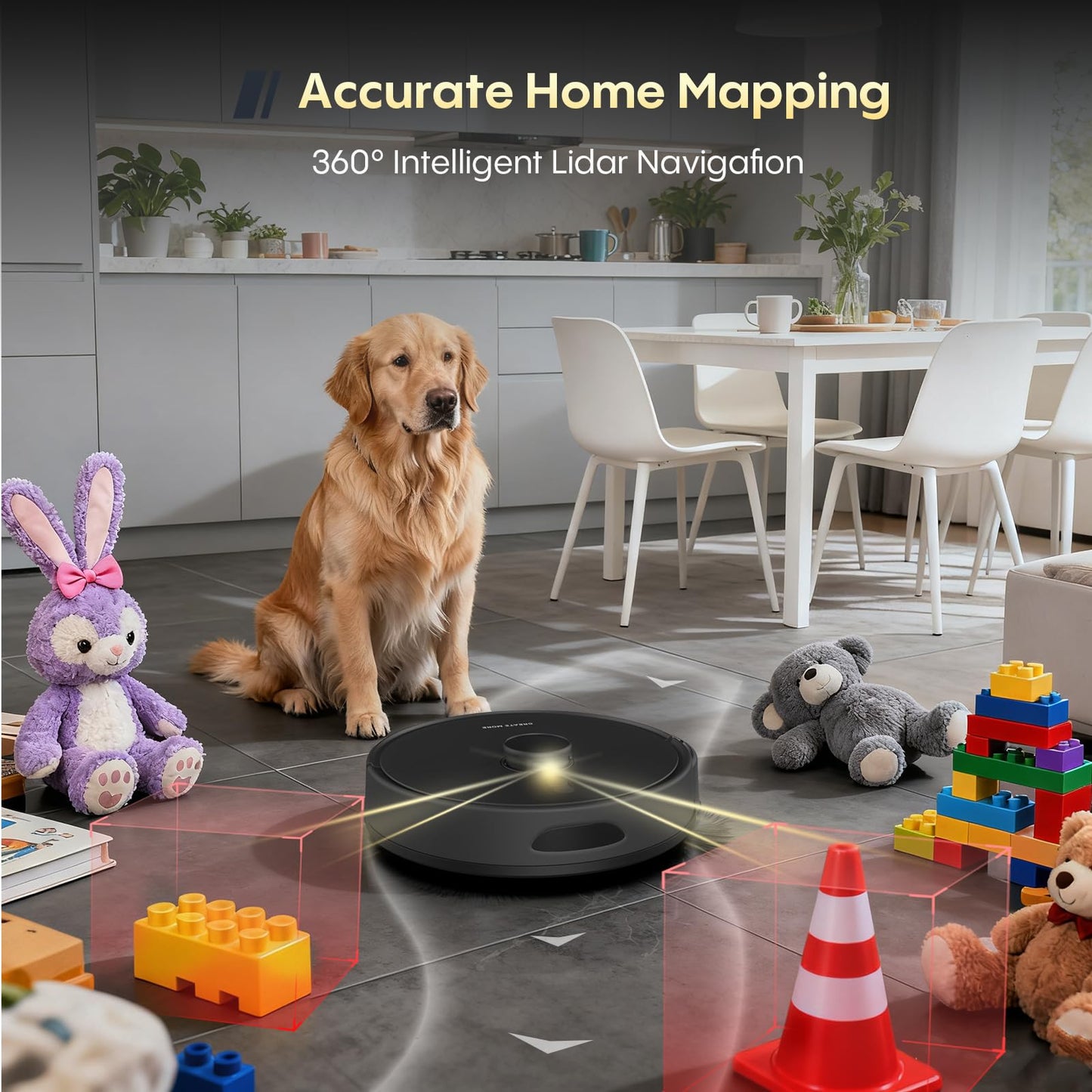 eitton Robot Vacuum and Mop, Self Emptying, 6000Pa Suction, Advanced Smart Mapping, Easy Custom 4 in 1 Robotic Vacuum for Pet Hair, Dust, Carpet, WiFi/Alexa